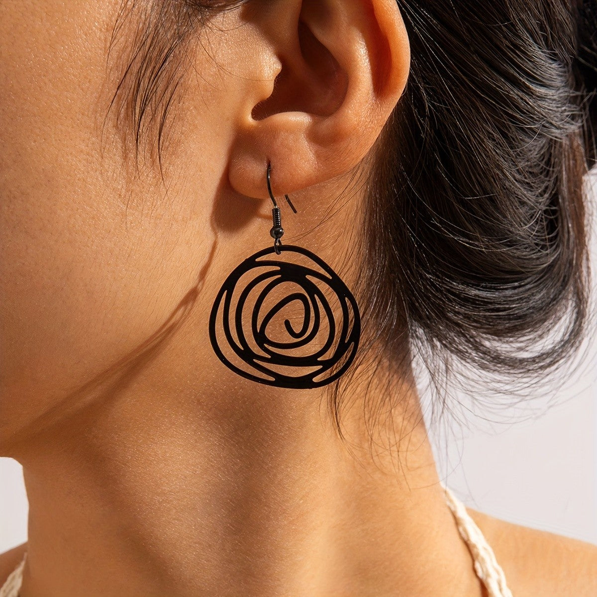 Vintage Black Spiral Rose Earrings