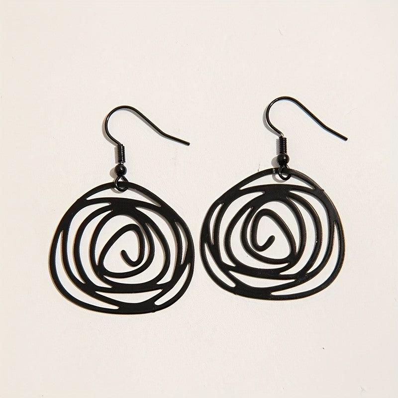 Vintage Black Spiral Rose Earrings