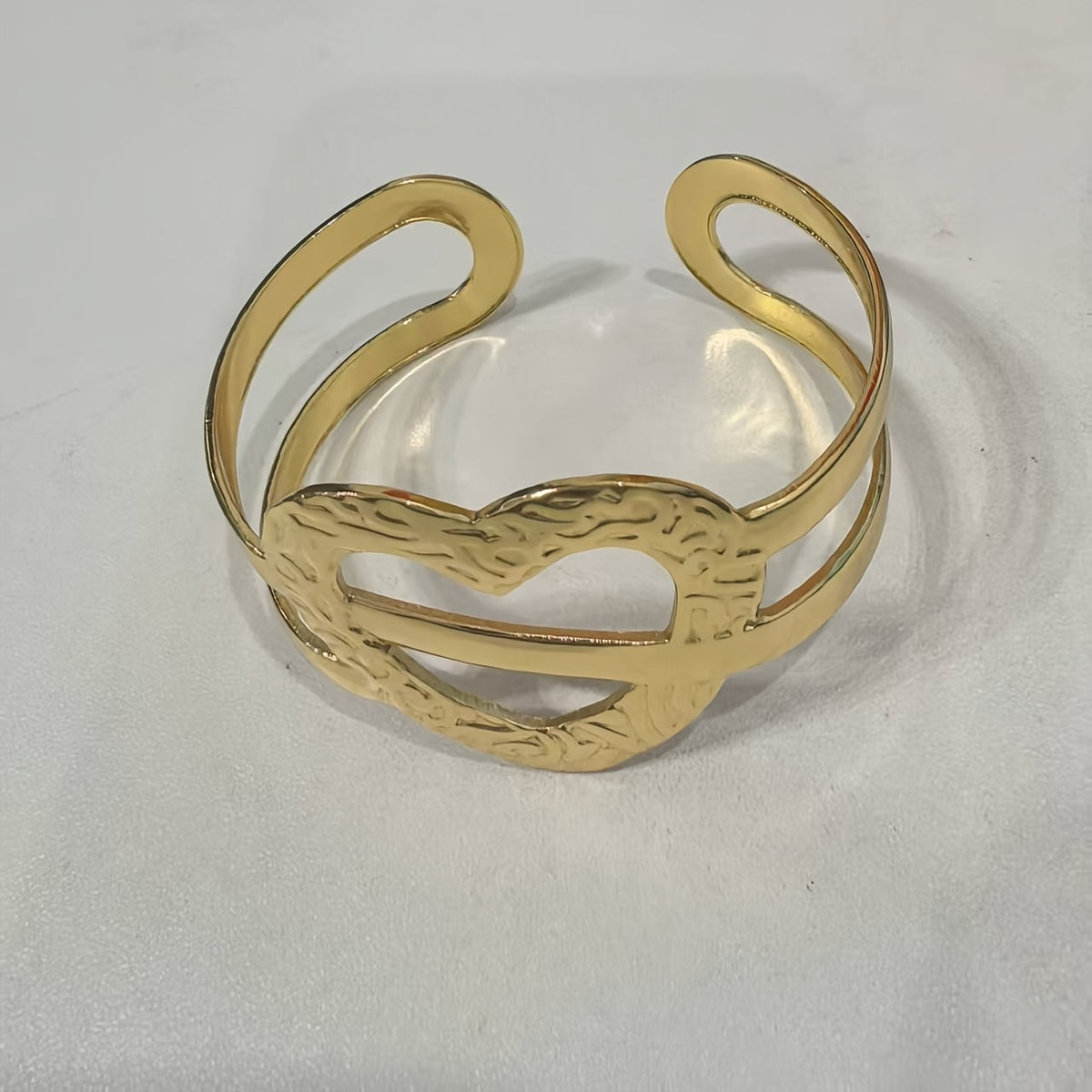 Vintage Textured Heart Open Cuff Bracelet