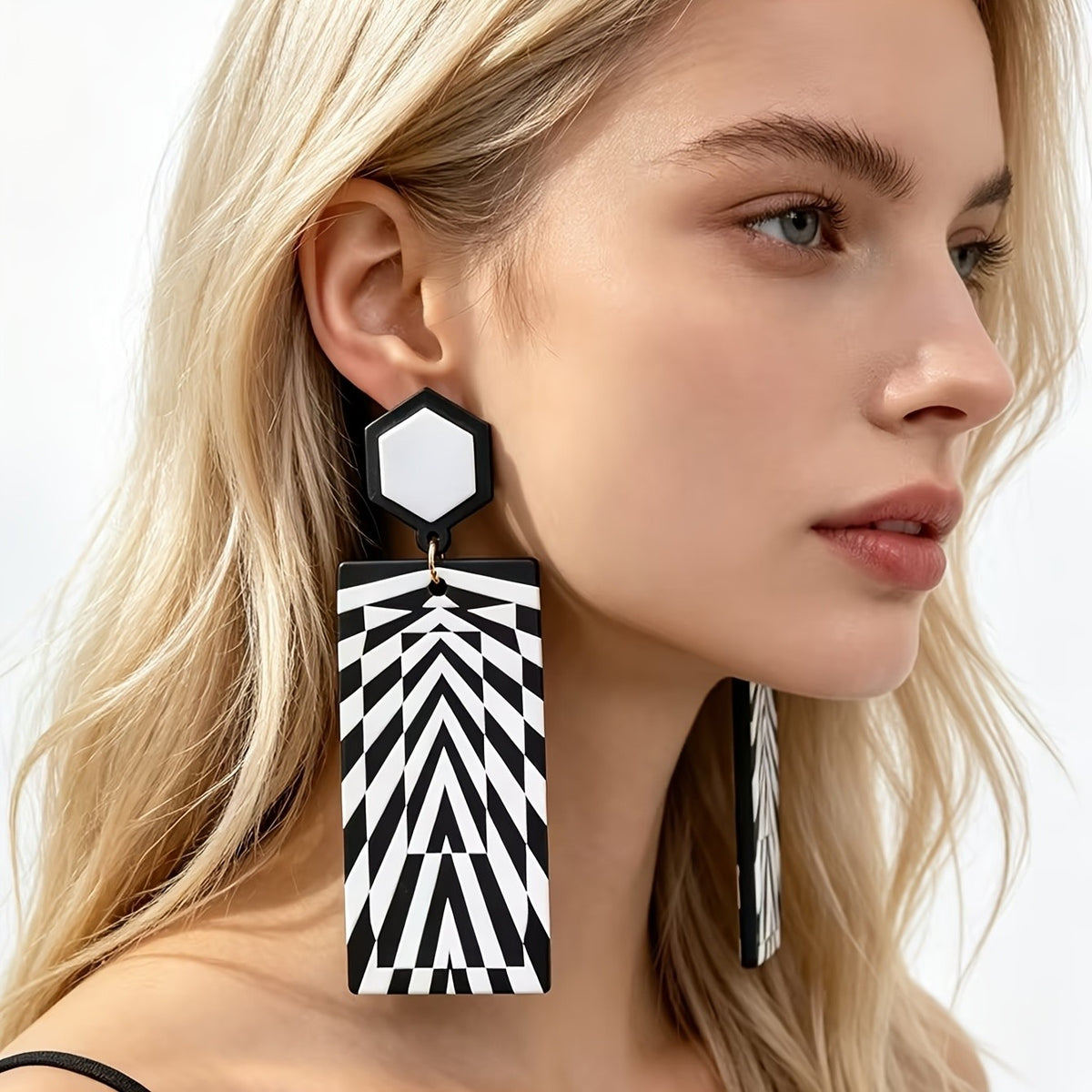 Geometric Zebra Pattern Drop Earrings