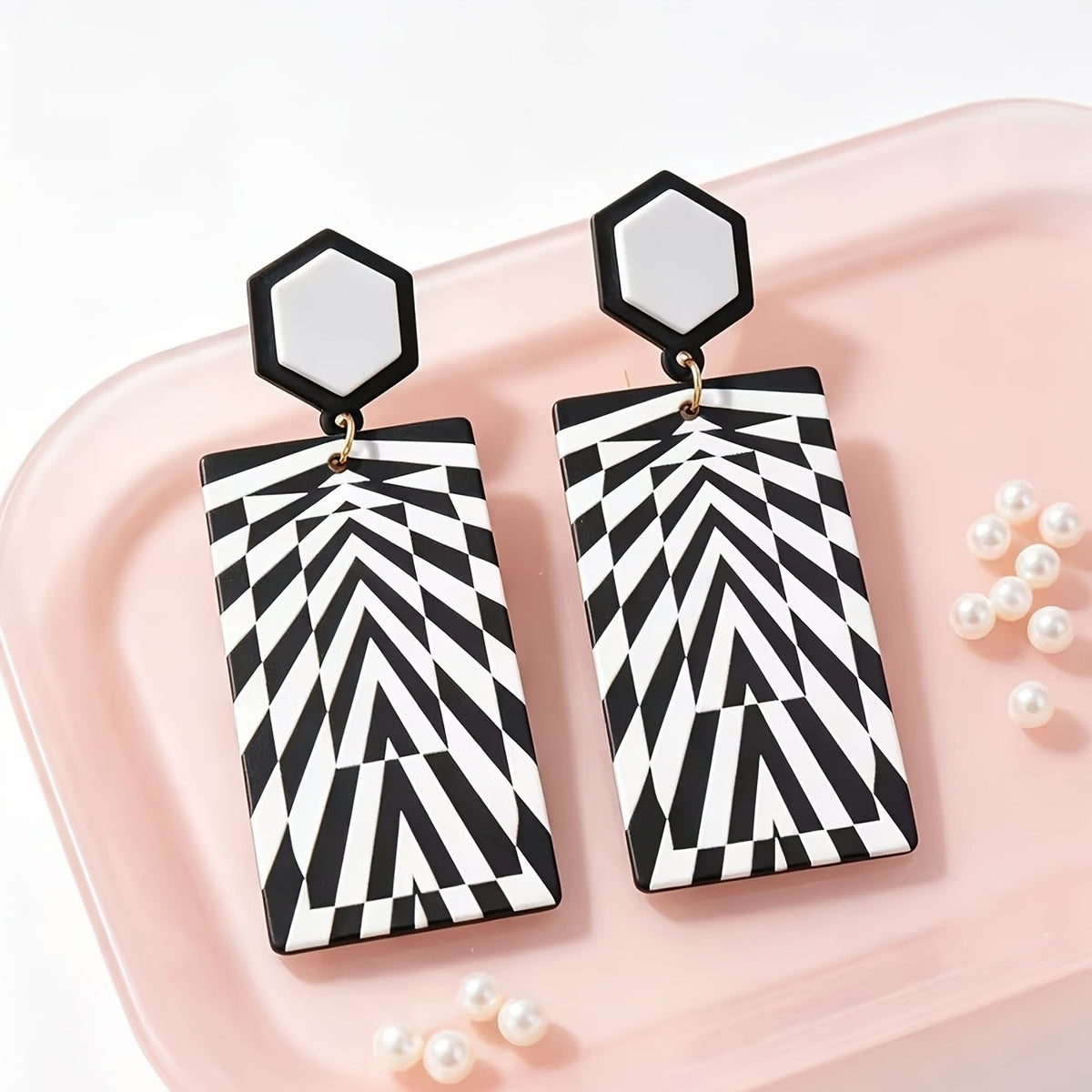 Geometric Zebra Pattern Drop Earrings