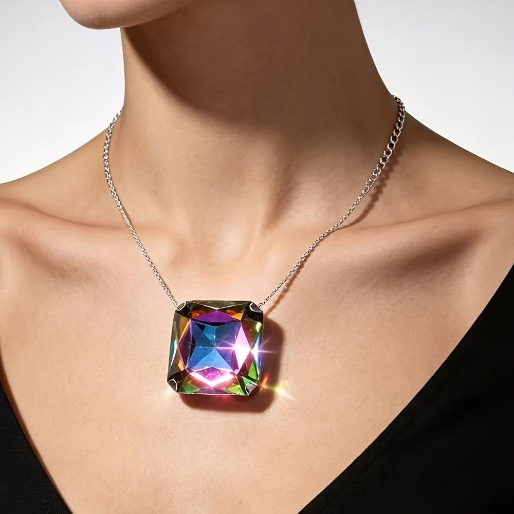 Large Square Glass Pendant Necklace