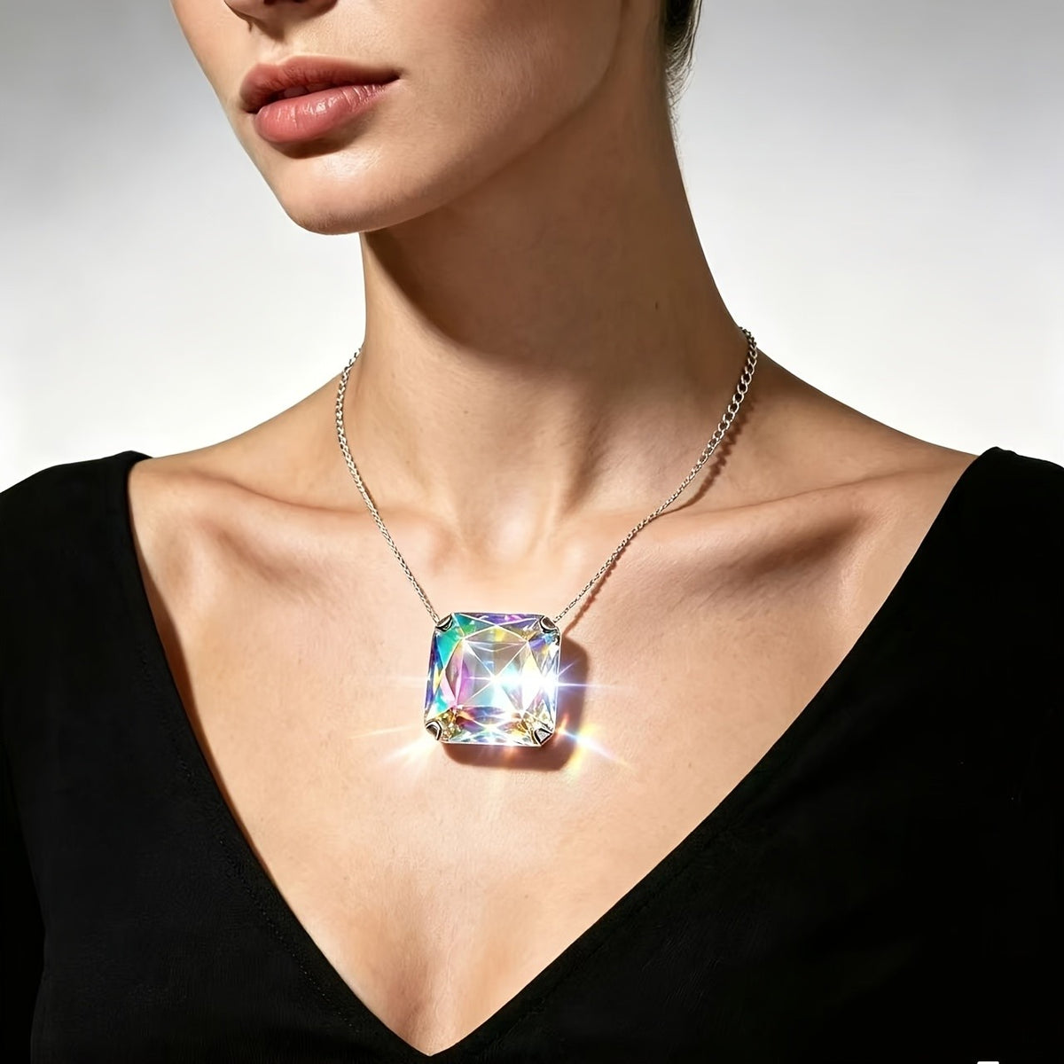Large Square Glass Pendant Necklace