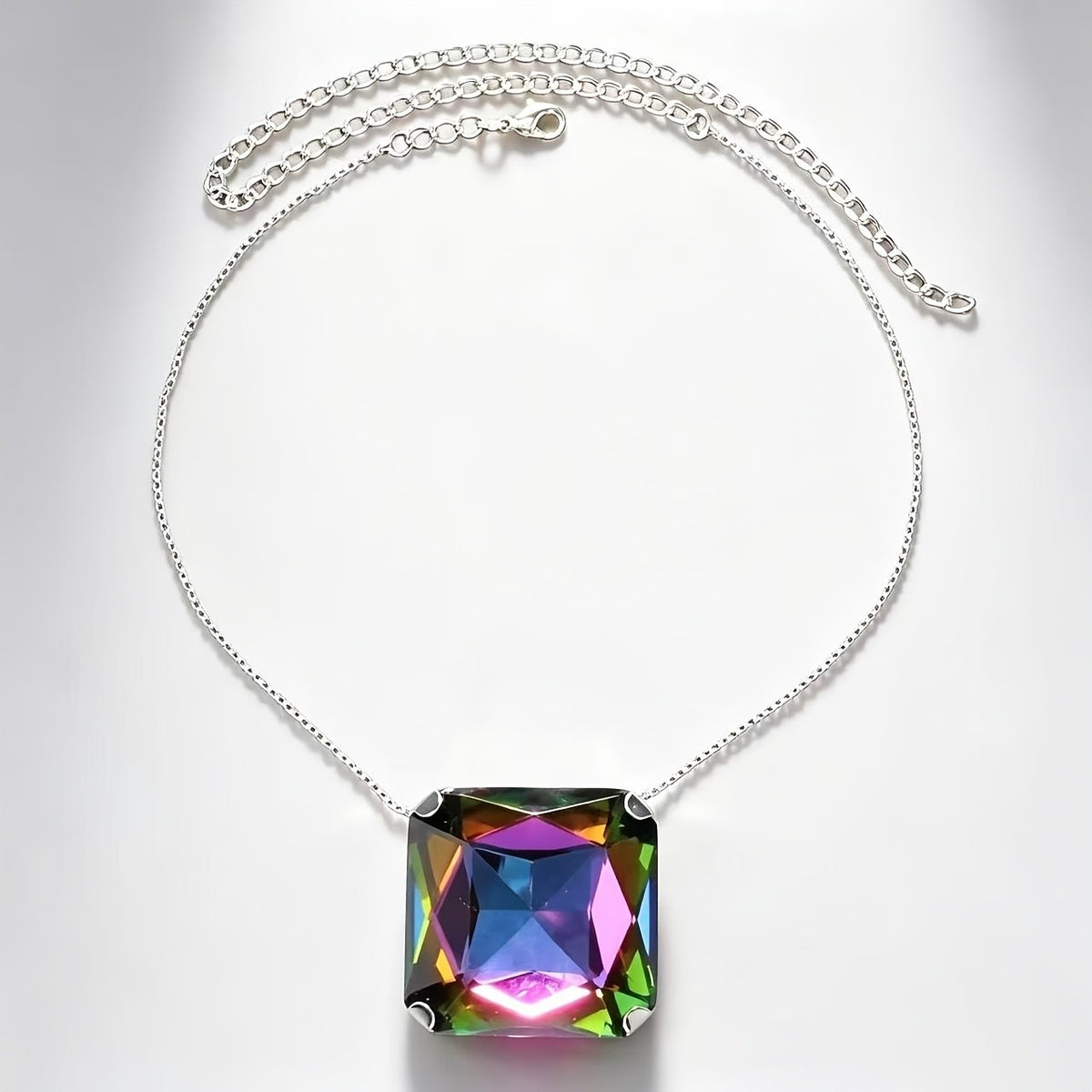 Large Square Glass Pendant Necklace