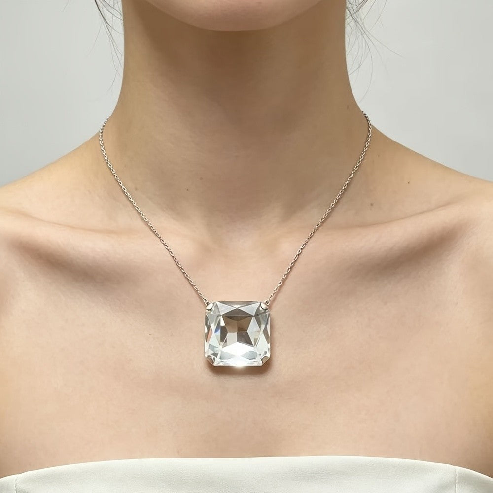 Large Square Glass Pendant Necklace