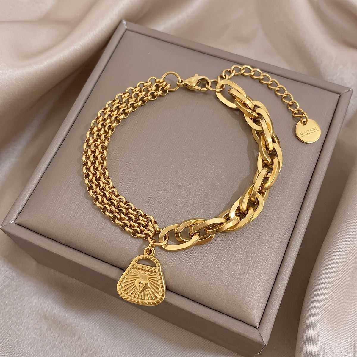 18k Chunky Chain & Mesh Bracelet Set