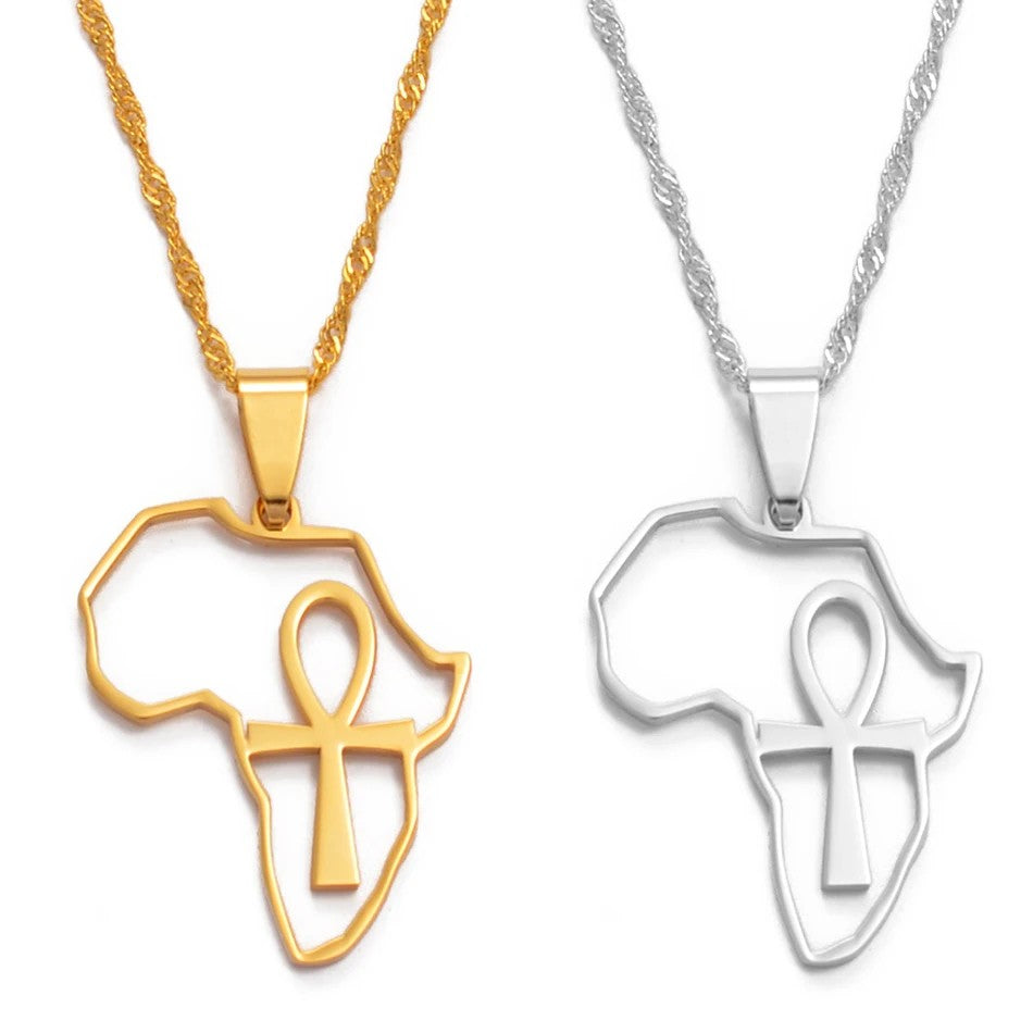 Africa Map Ankh Pendant Necklace