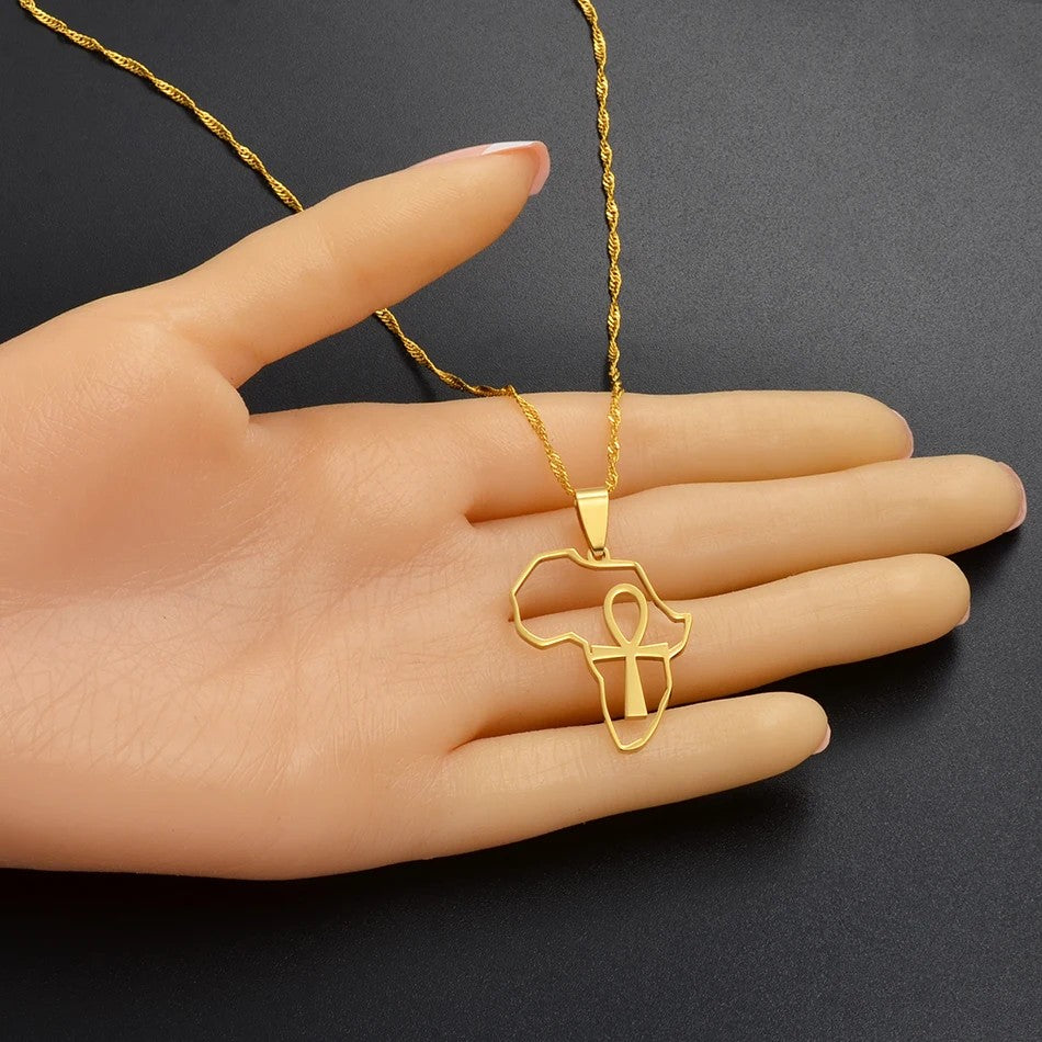 Africa Map Ankh Pendant Necklace