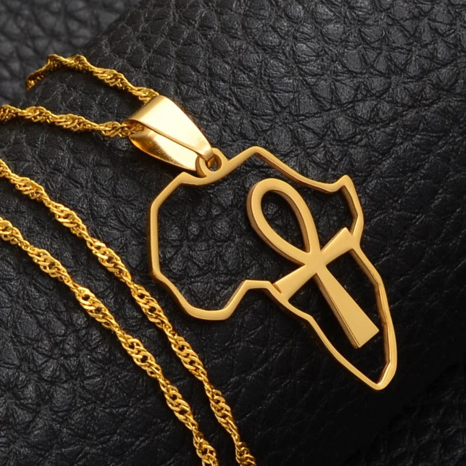 Africa Map Ankh Pendant Necklace