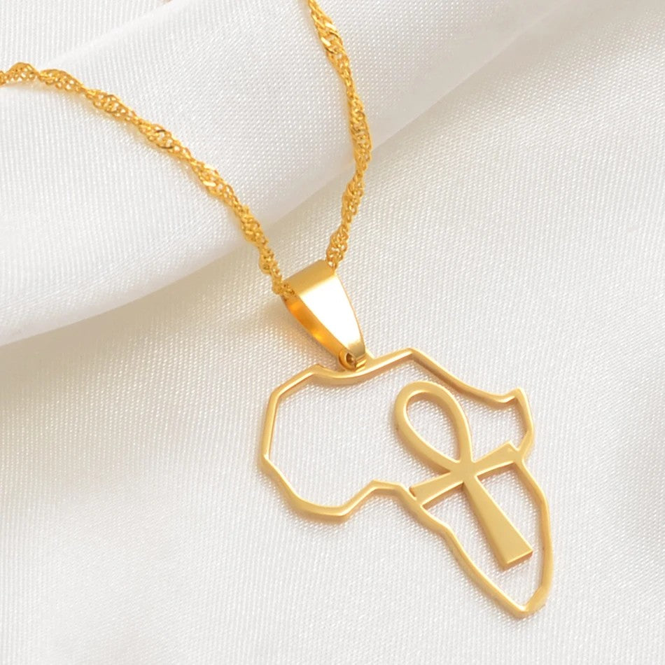Africa Map Ankh Pendant Necklace