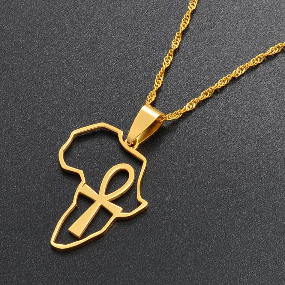 Africa Map Ankh Pendant Necklace