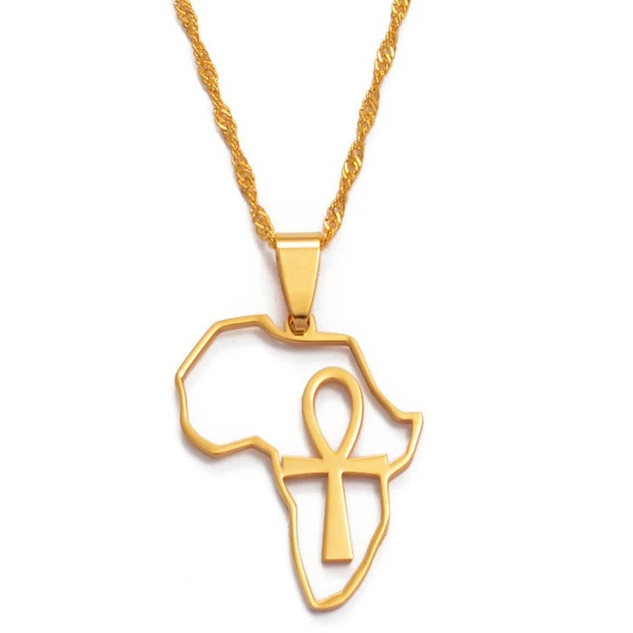Africa Map Ankh Pendant Necklace