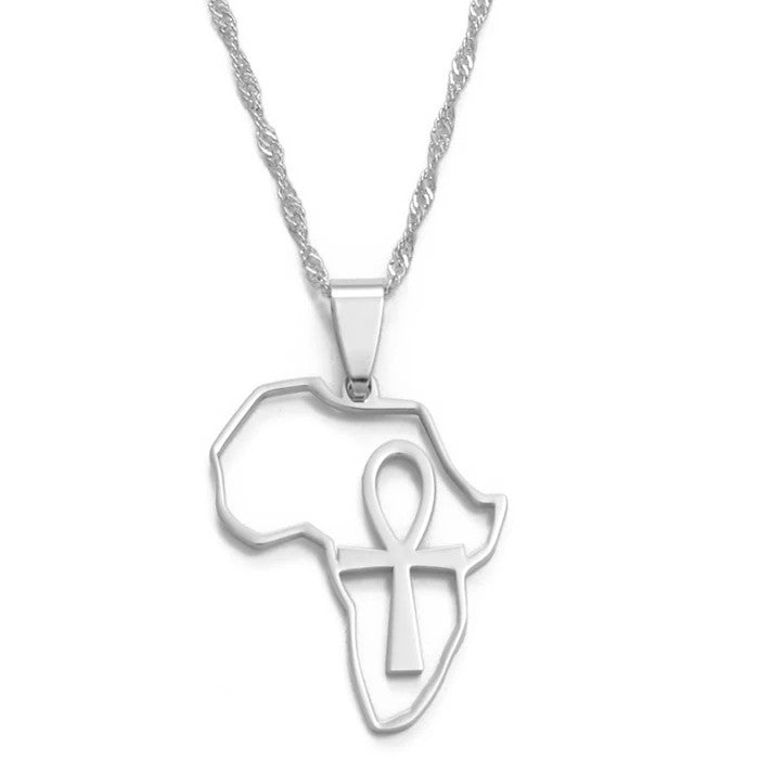 Africa Map Ankh Pendant Necklace