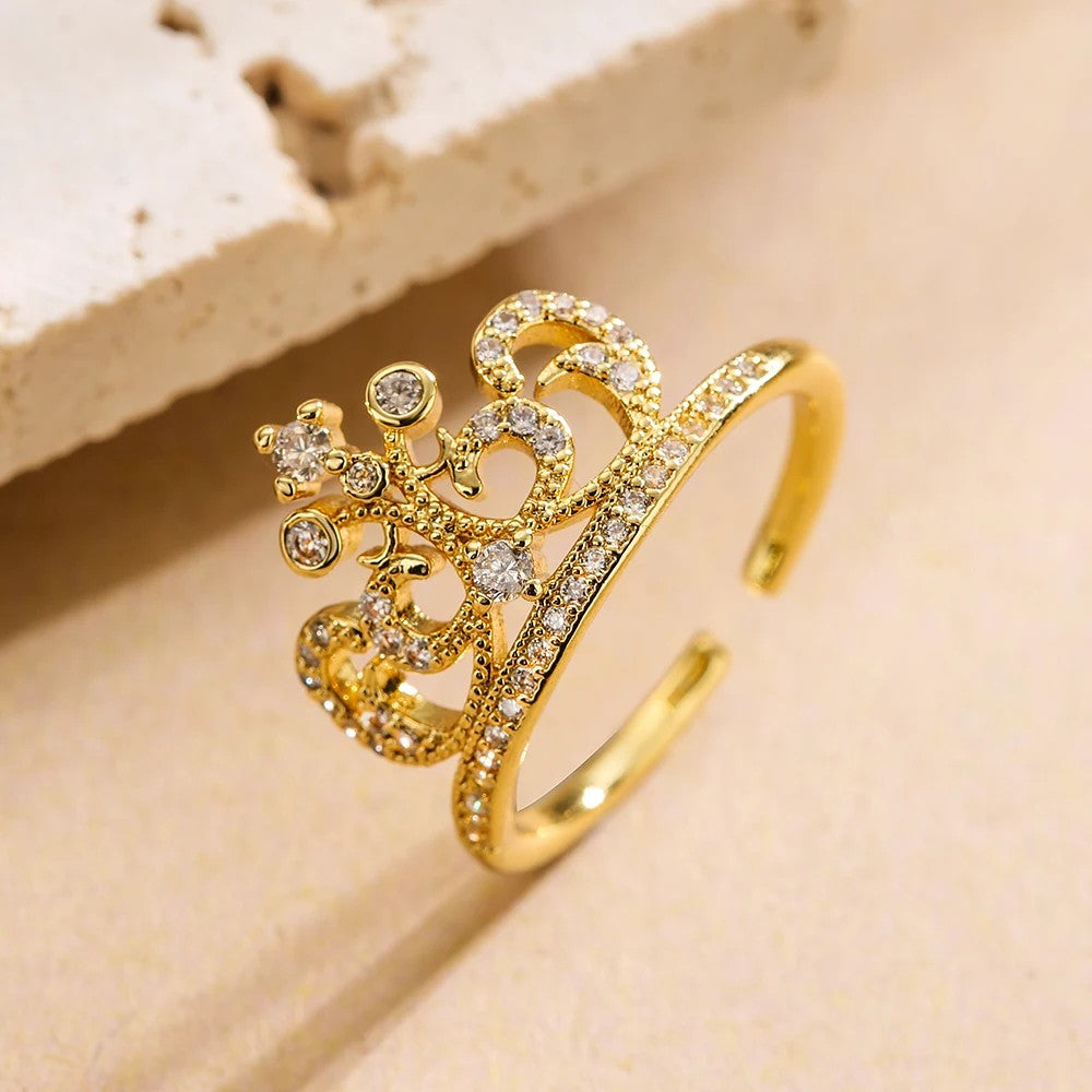 Adjustable 18k Crown Zircon Ring