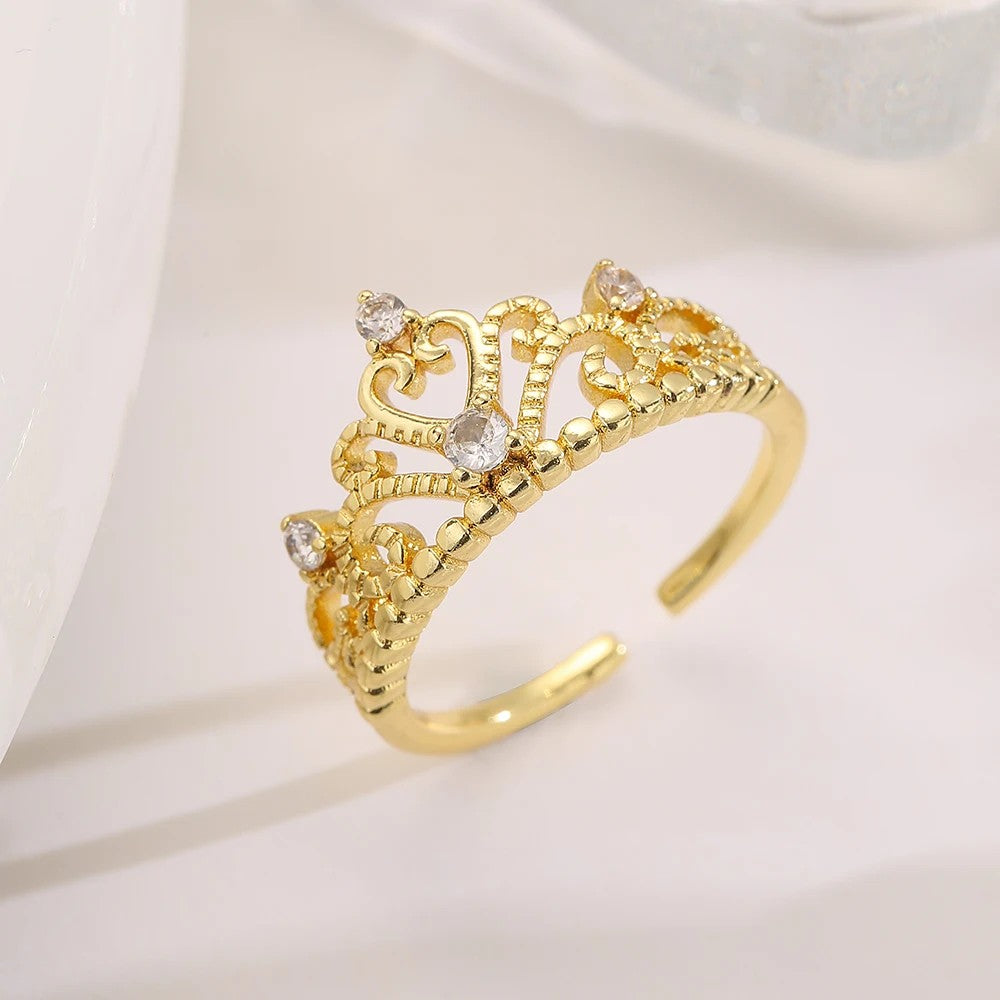 Adjustable 18k Crown Zircon Ring