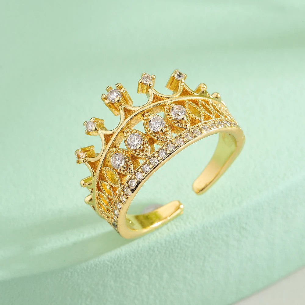 Adjustable 18k Crown Zircon Ring