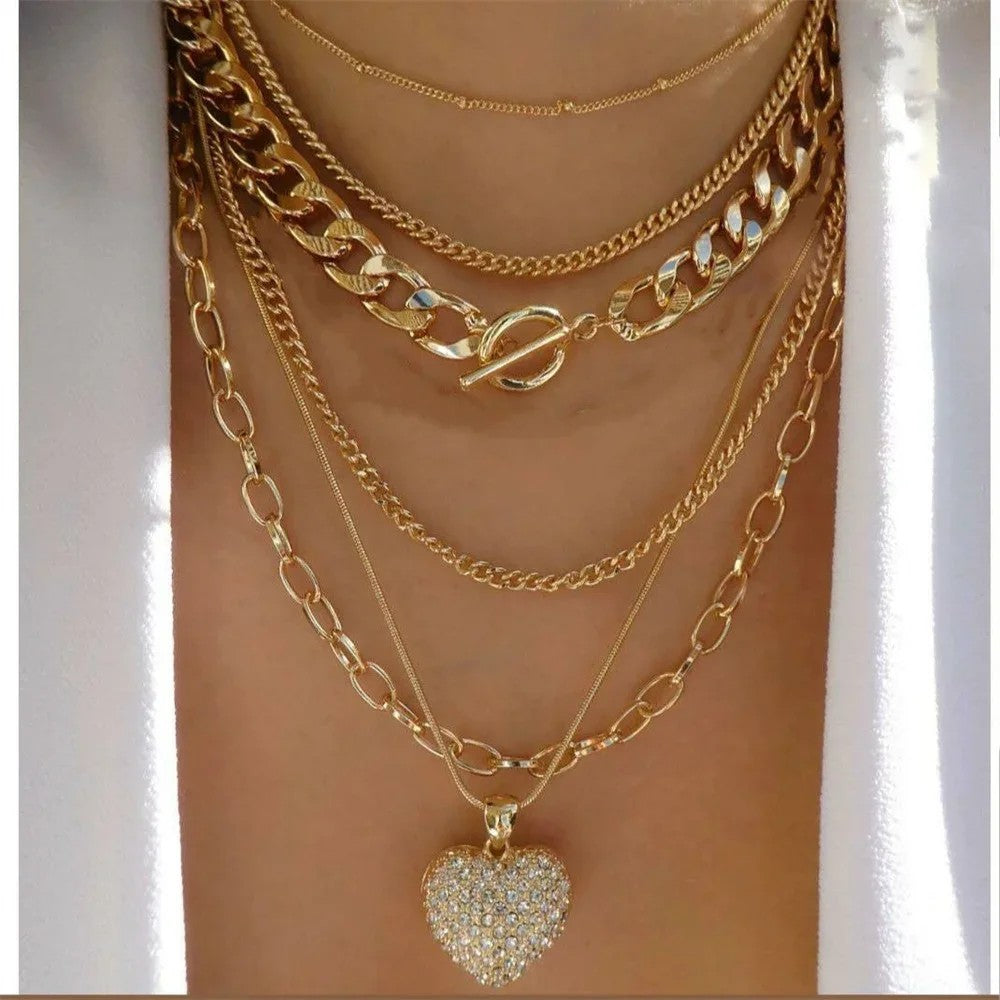 Layered Chain Coin Pendant Necklace
