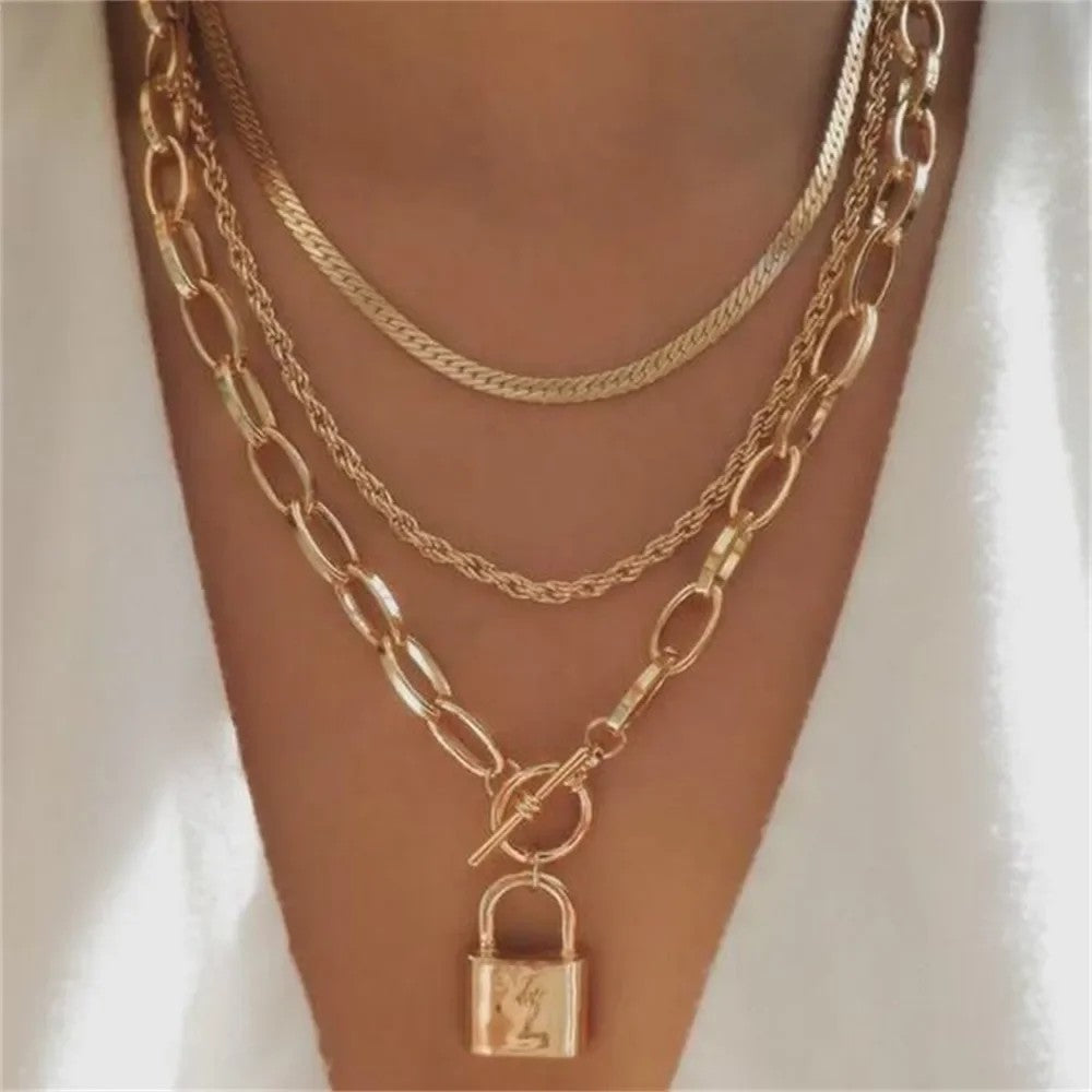 Layered Chain Coin Pendant Necklace