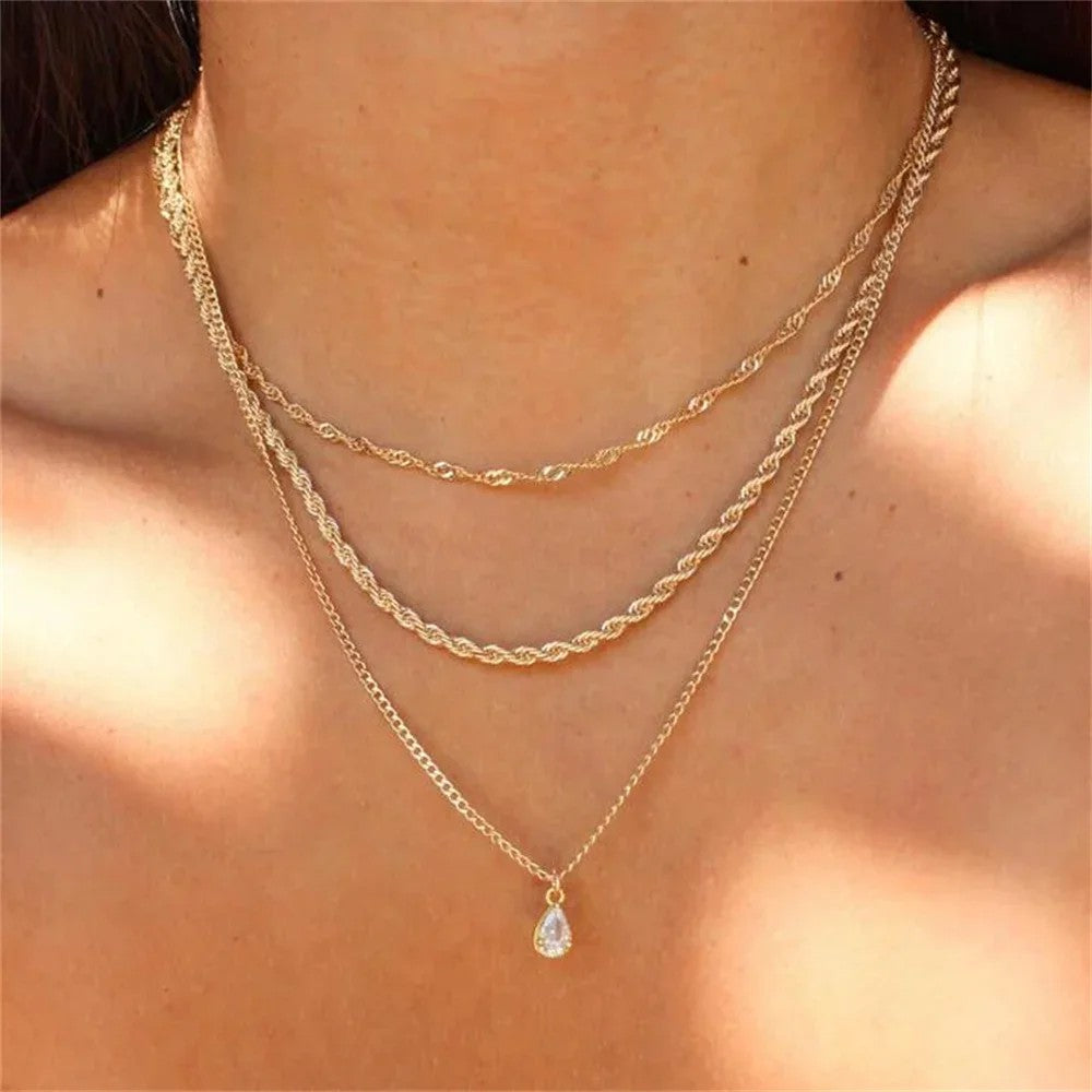 Layered Chain Coin Pendant Necklace