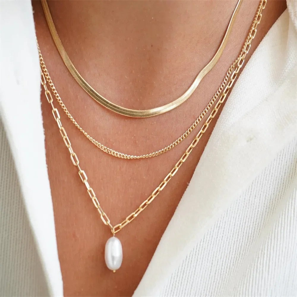 Layered Chain Coin Pendant Necklace