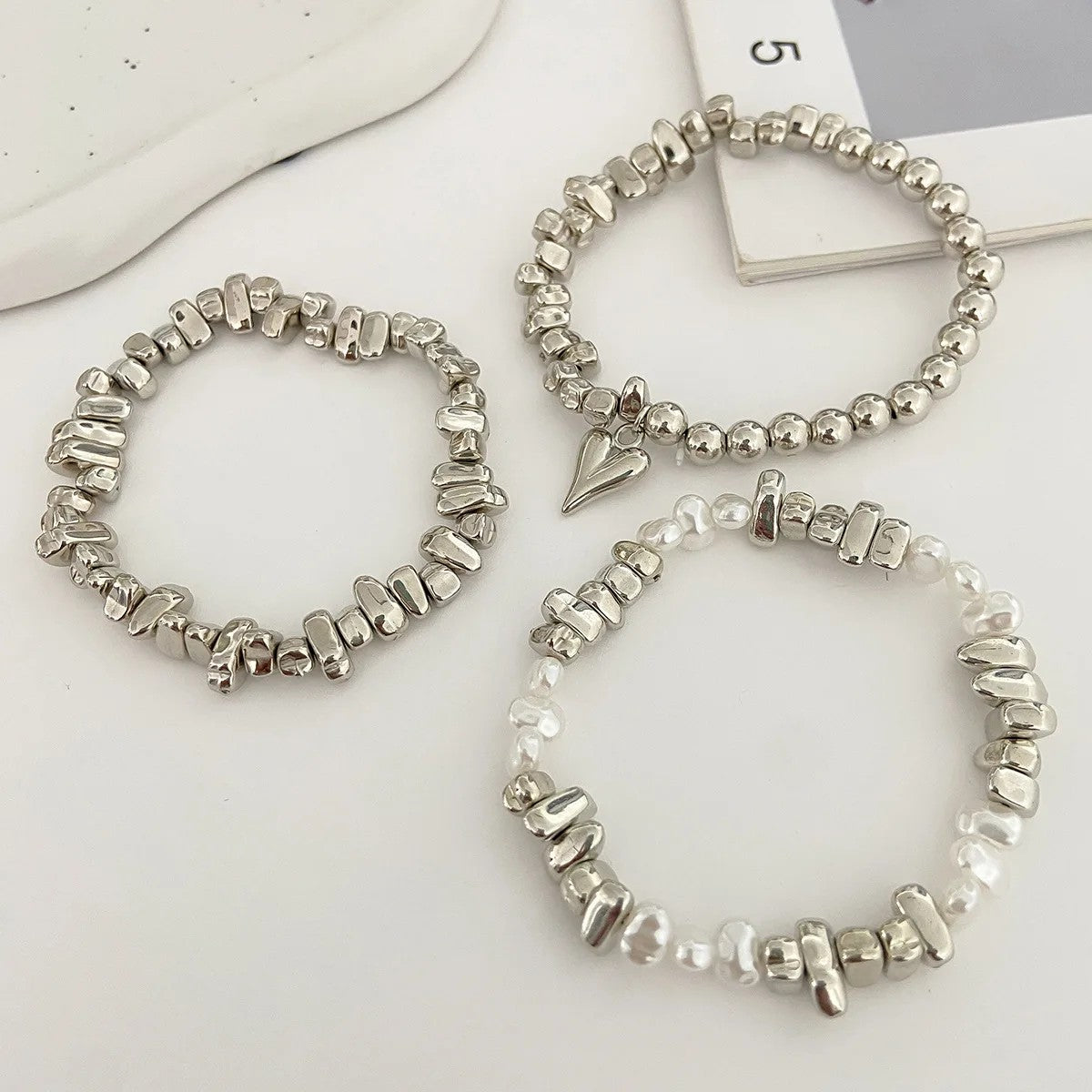 Multi-Layer Irregular Pearl & Heart Bracelet