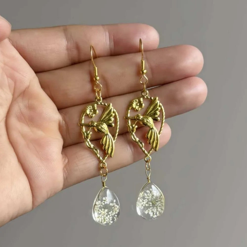 Vintage Hummingbird Teardrop Drop Earrings