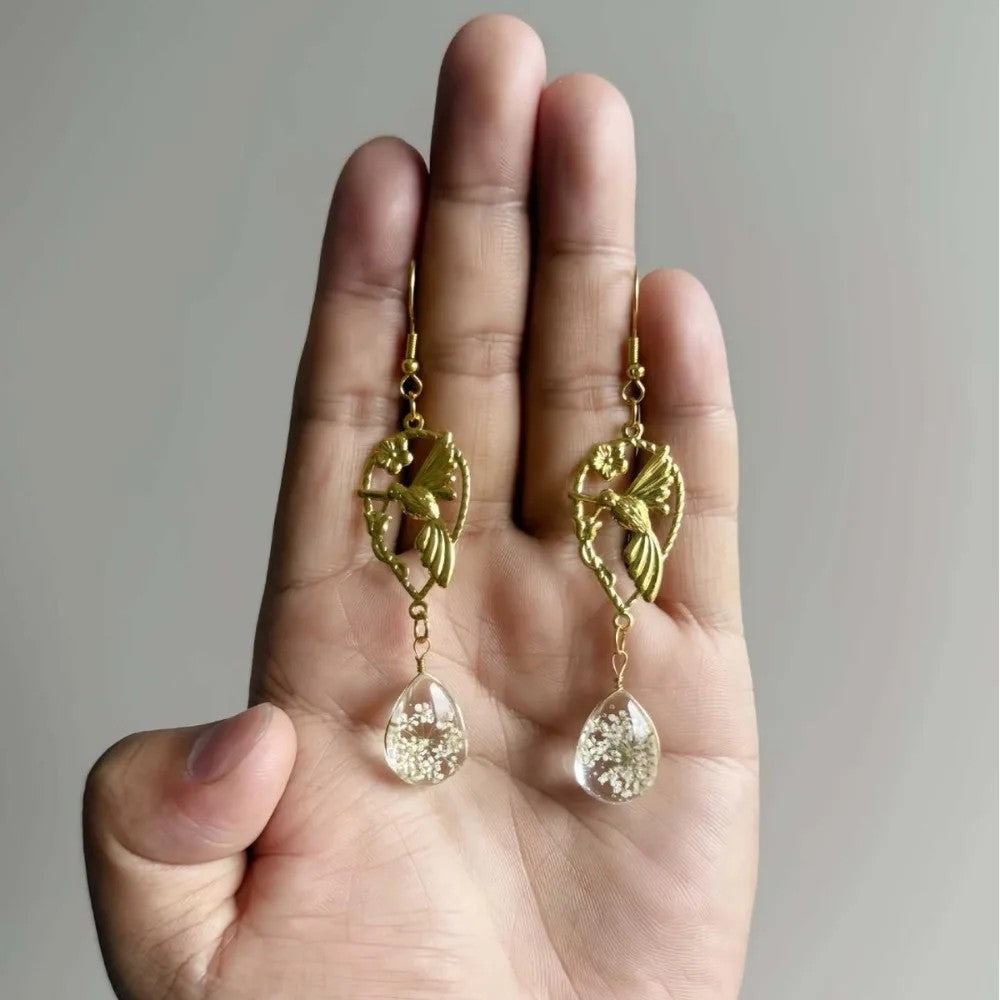 Vintage Hummingbird Teardrop Drop Earrings