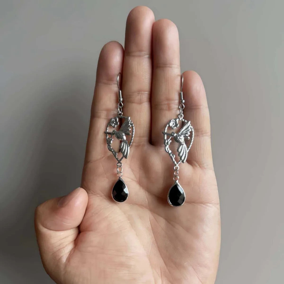Vintage Hummingbird Teardrop Drop Earrings
