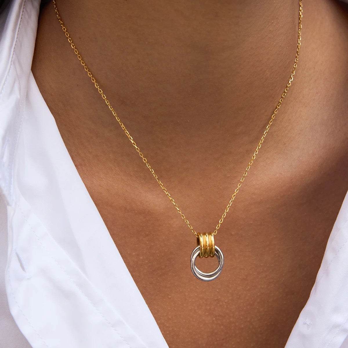 Two-Tone Interlocking Circle Pendant Necklace