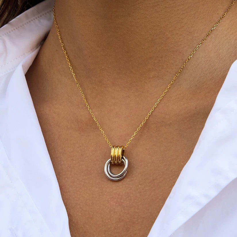 Two-Tone Interlocking Circle Pendant Necklace