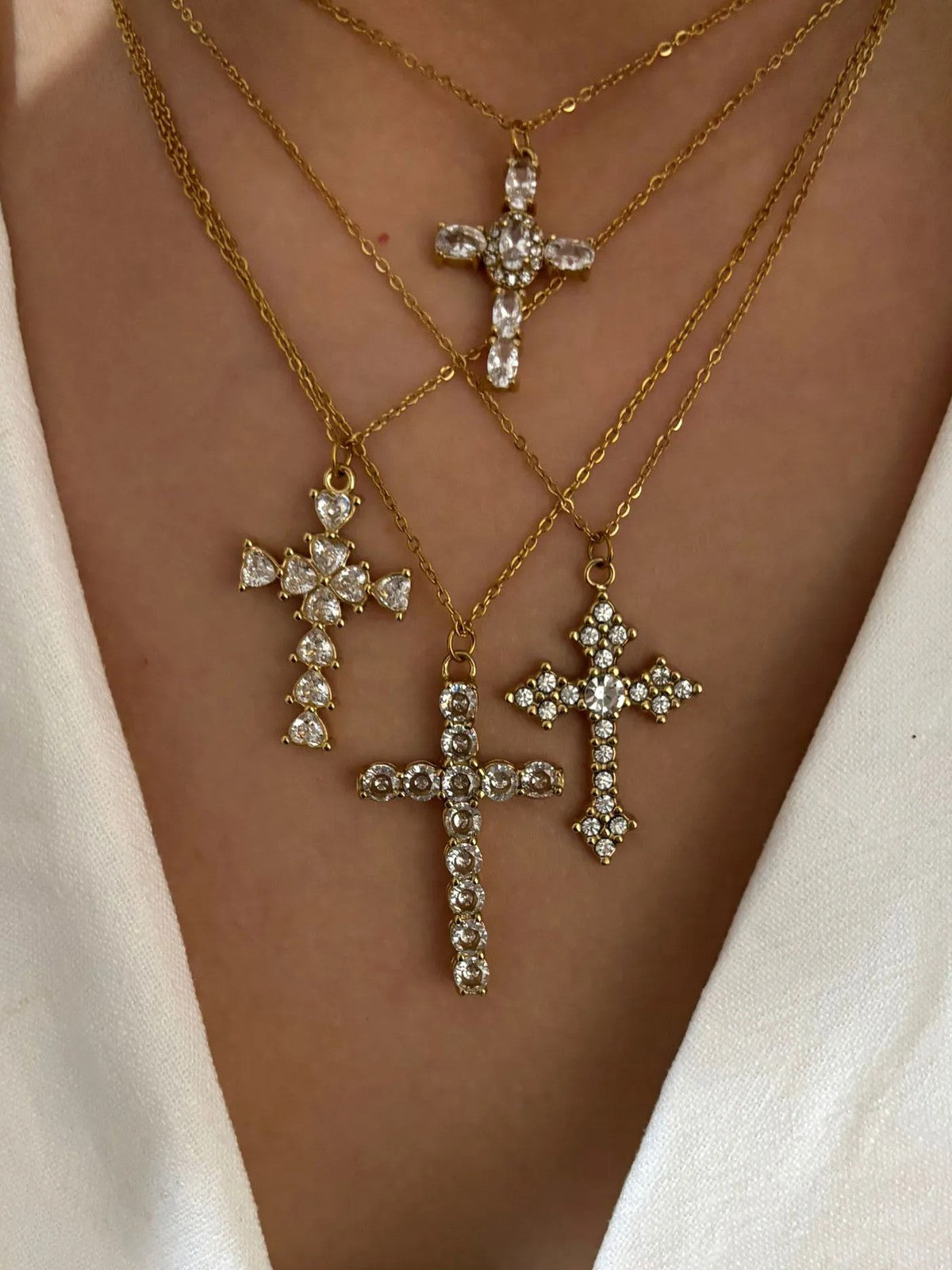 Layered Cross Stone Necklace