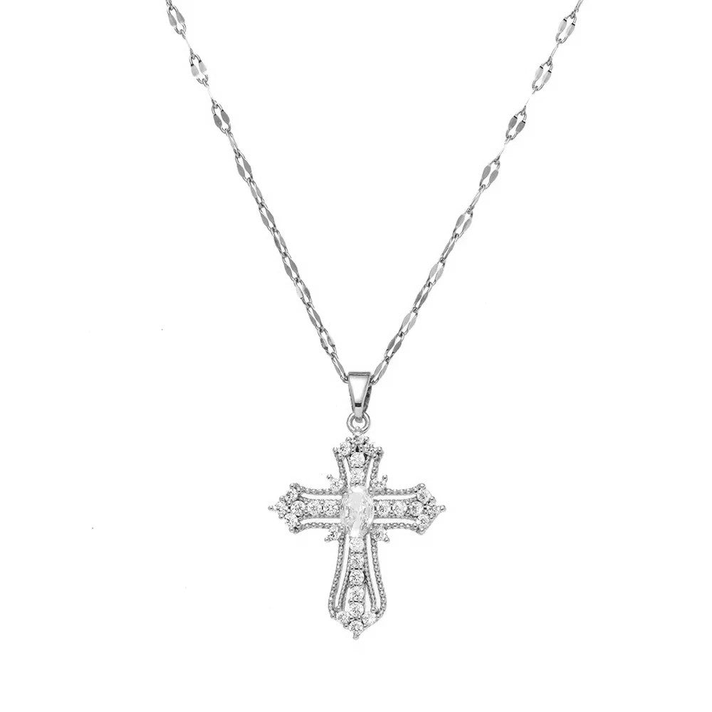 Colorful Stone Cross Pendant Necklace