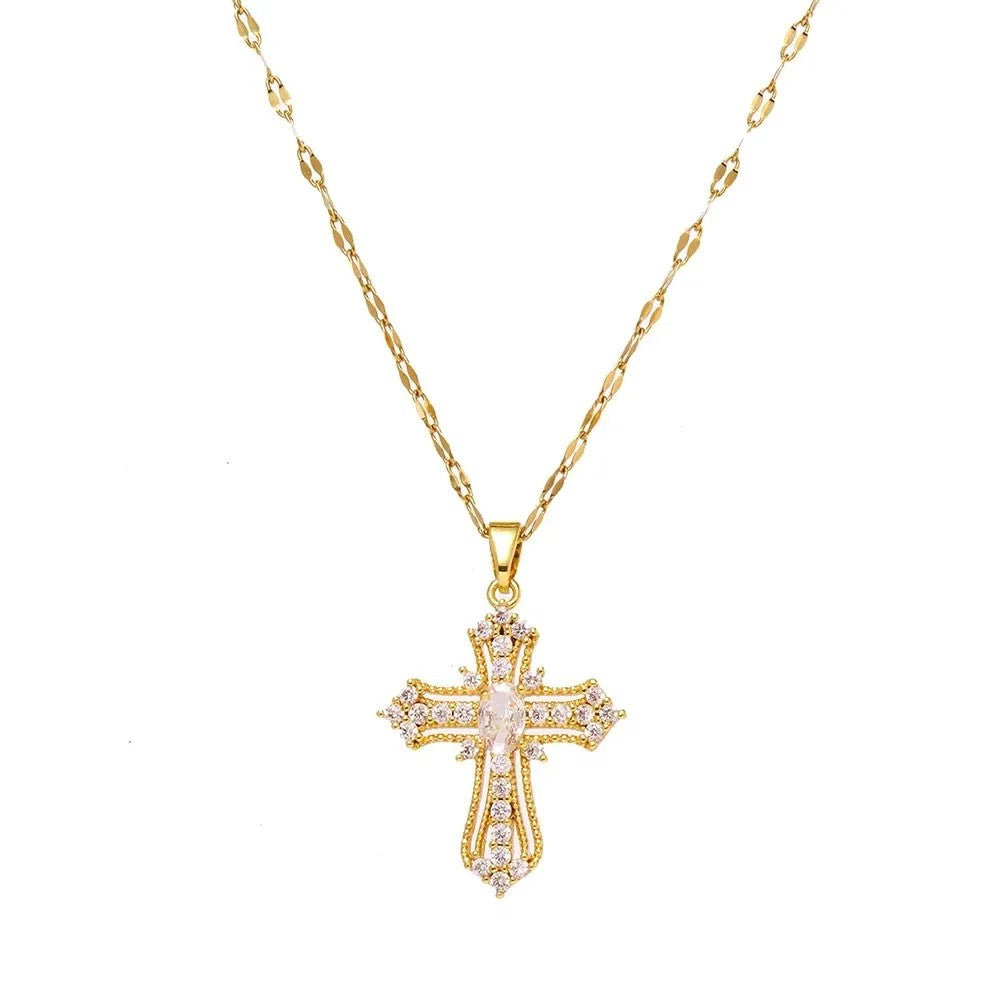Colorful Stone Cross Pendant Necklace