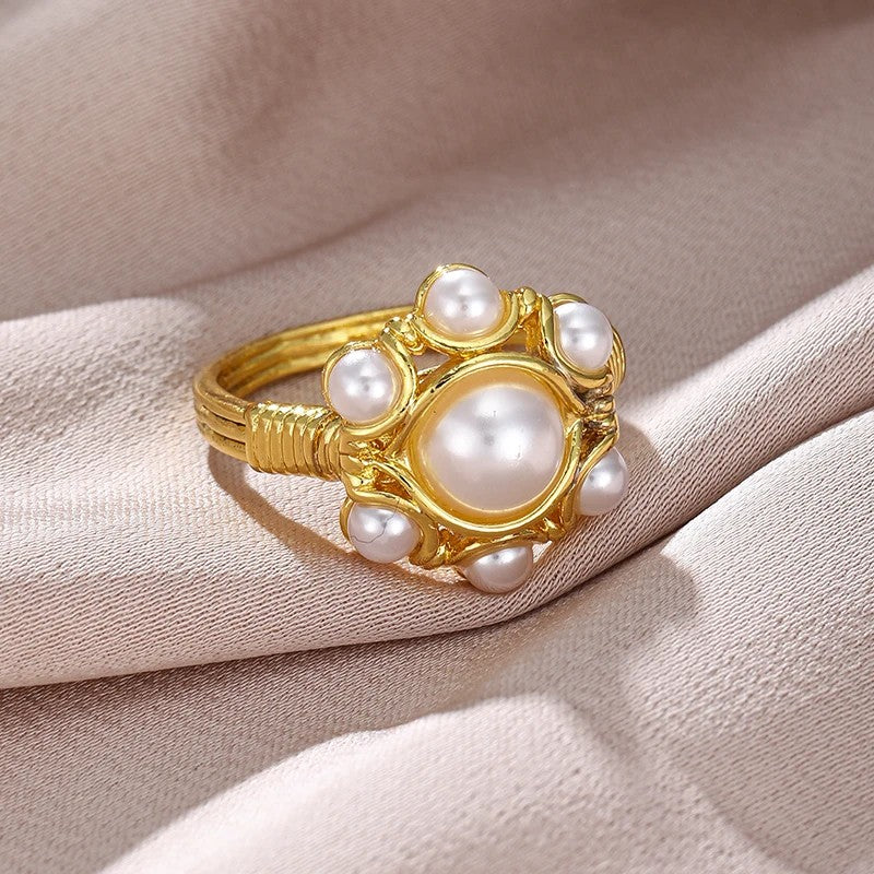 Floral Wire Wrapped Pearl Ring