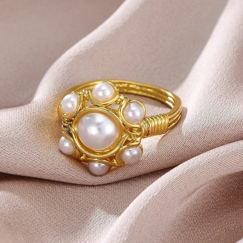 Floral Wire Wrapped Pearl Ring