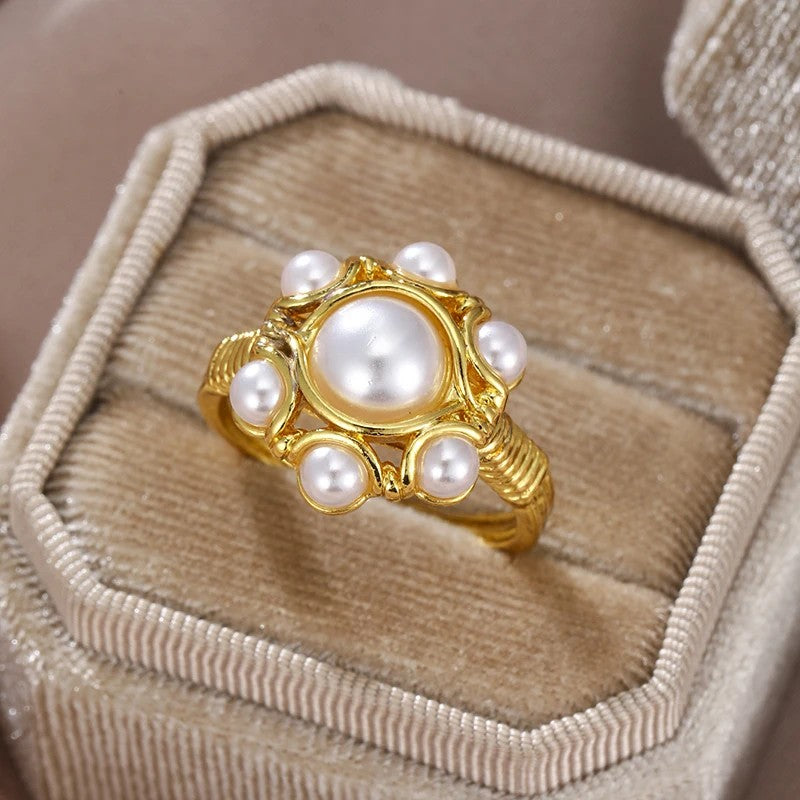 Floral Wire Wrapped Pearl Ring