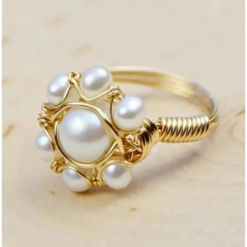 Floral Wire Wrapped Pearl Ring