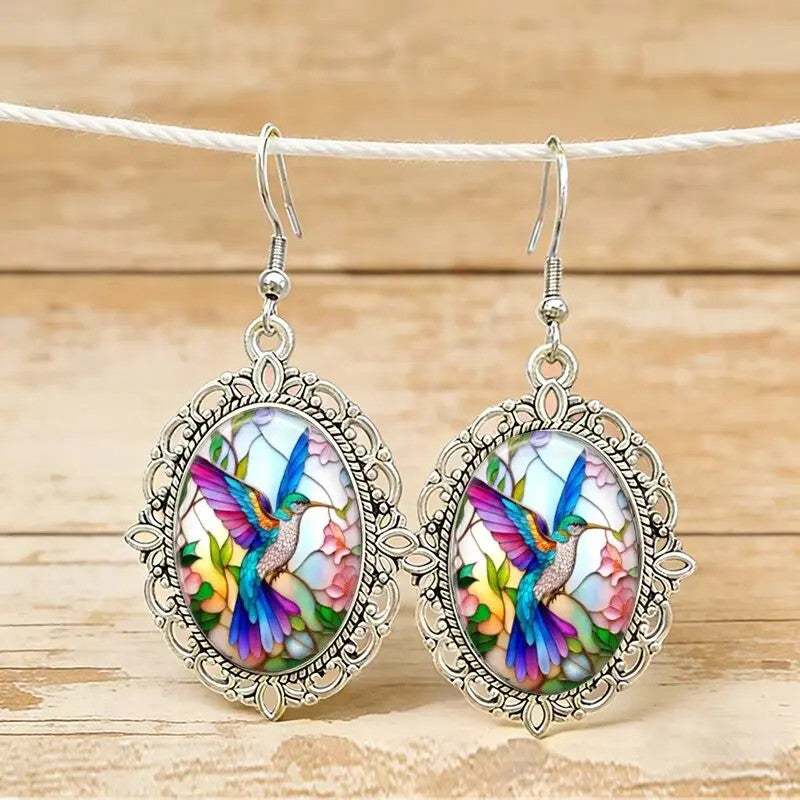 Oval Hummingbird Earrings