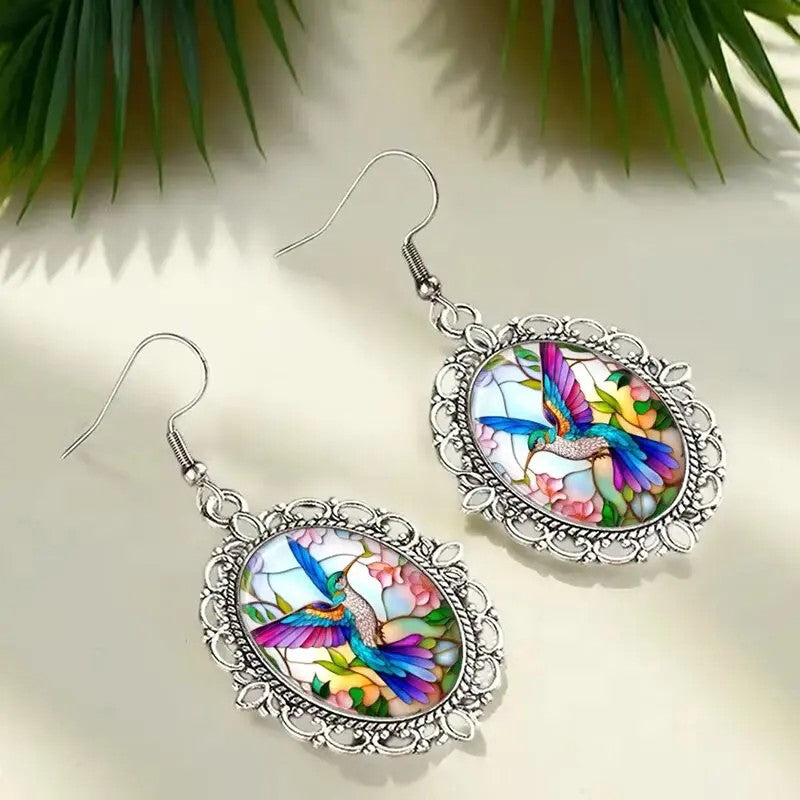 Oval Hummingbird Earrings