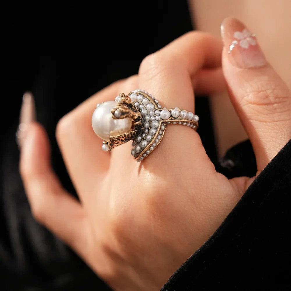 Vintage Floral Pearl Ring