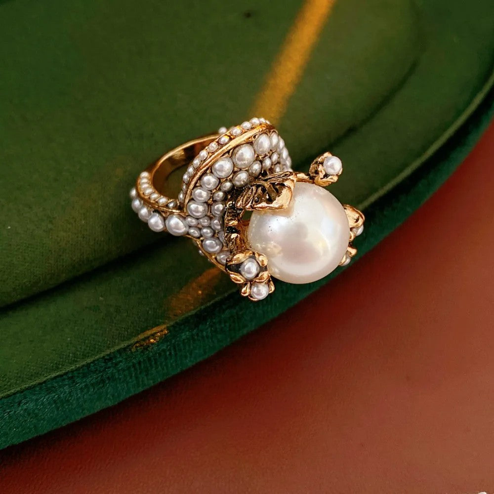 Vintage Floral Pearl Ring