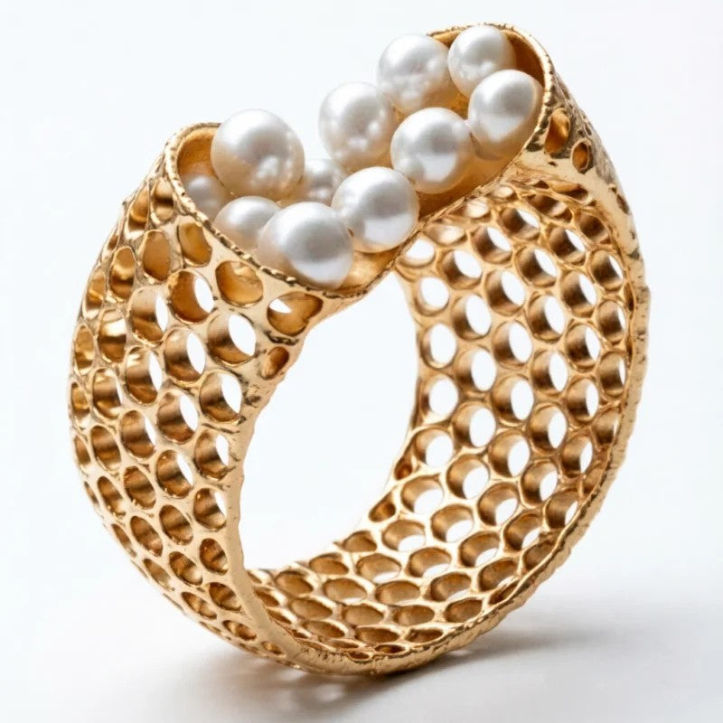 Hollow Skeleton Pearl Ring