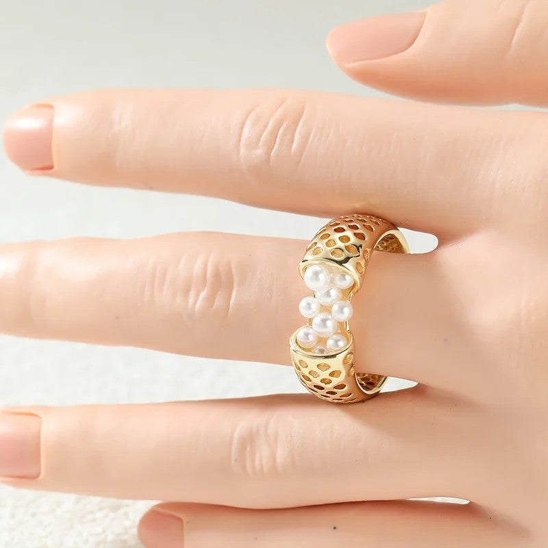 Hollow Skeleton Pearl Ring