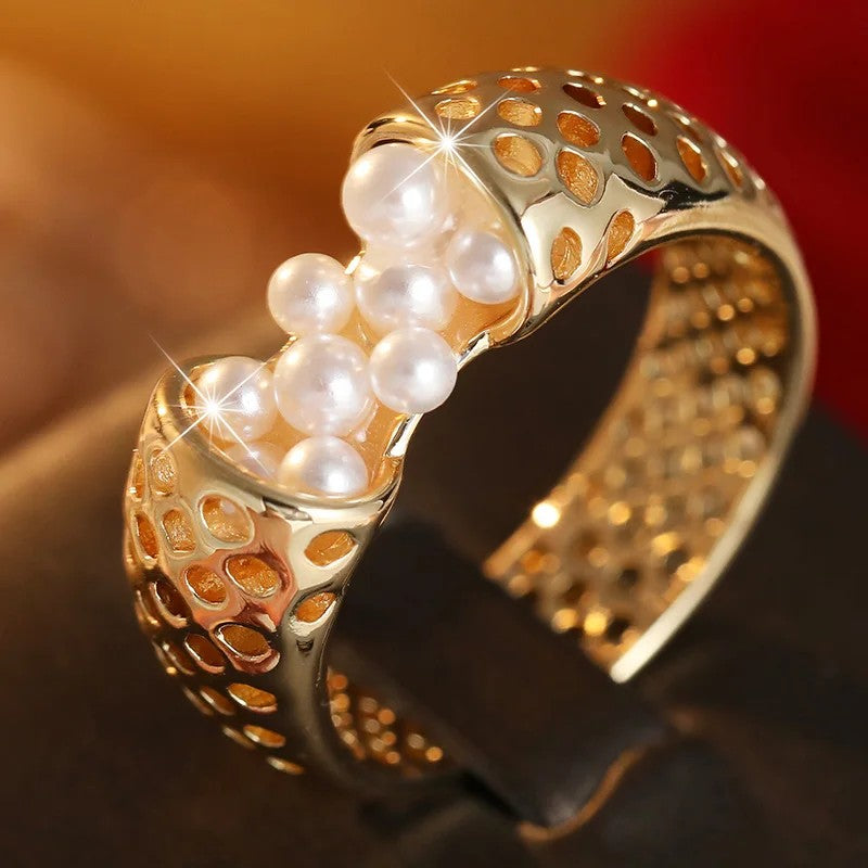 Hollow Skeleton Pearl Ring