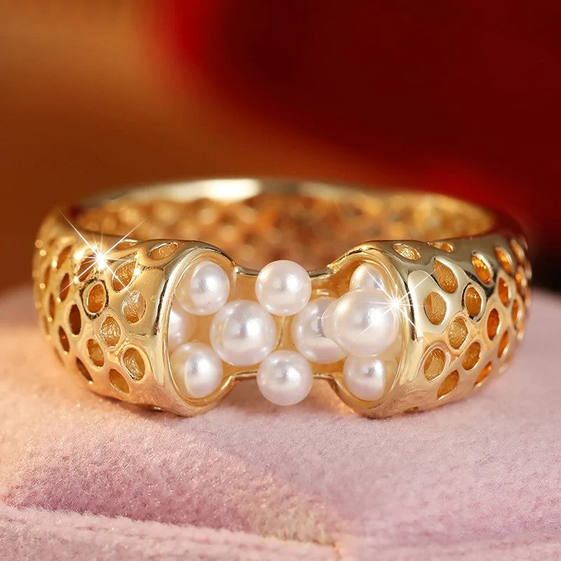 Hollow Skeleton Pearl Ring