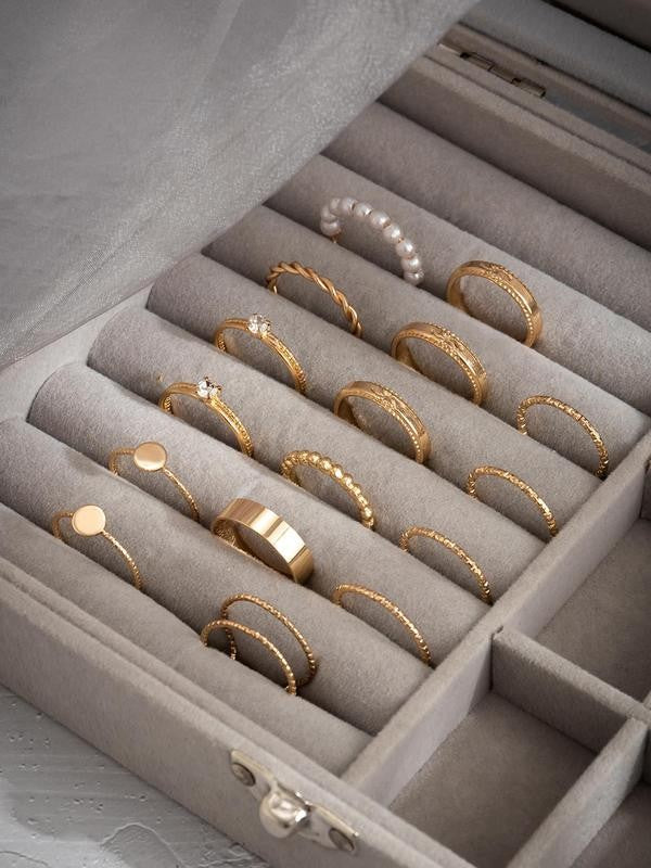 Rhinestone & Pearl Stackable Ring Set
