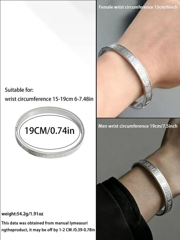 Roman Numeral Bangle & Link Chain Bracelet Set