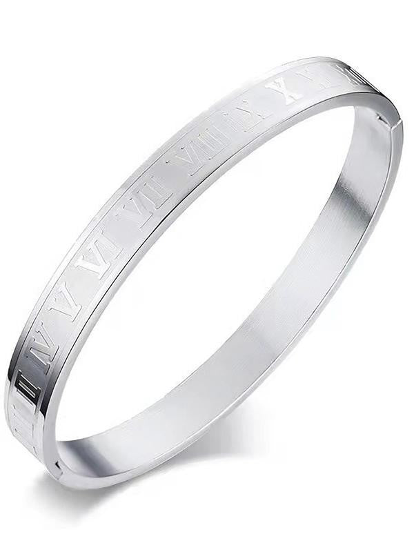 Roman Numeral Bangle & Link Chain Bracelet Set