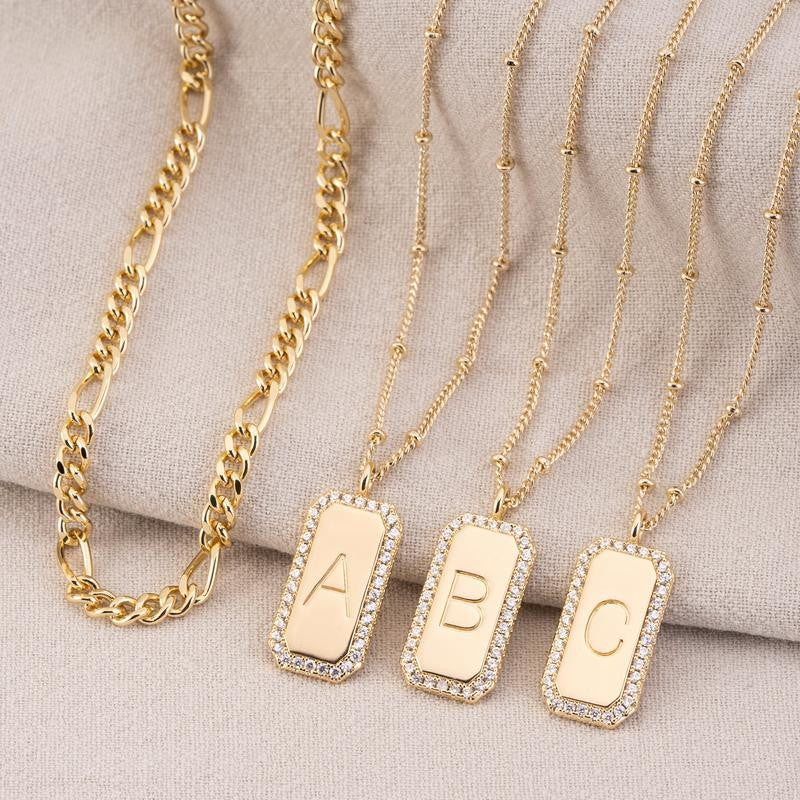 Gold Figaro Chain Initial Pendant Necklace