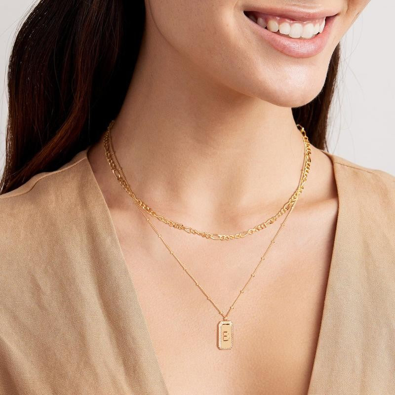 Gold Figaro Chain Initial Pendant Necklace
